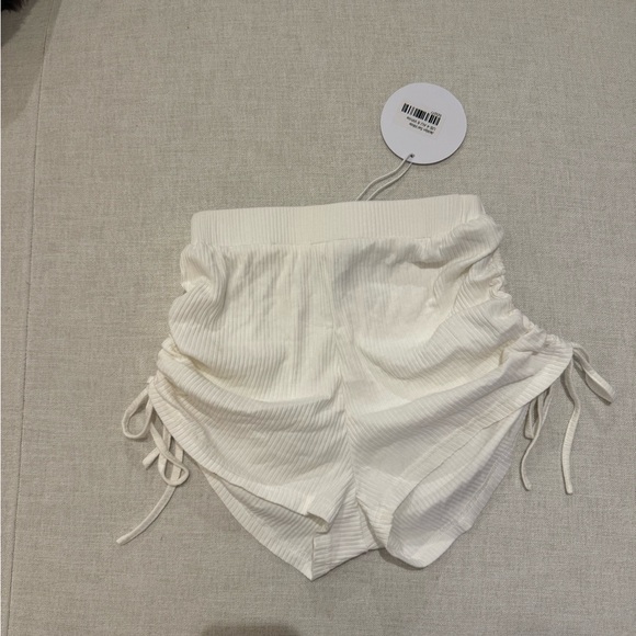 White Ribbed Drawstring Shorts - Picture 1 of 4